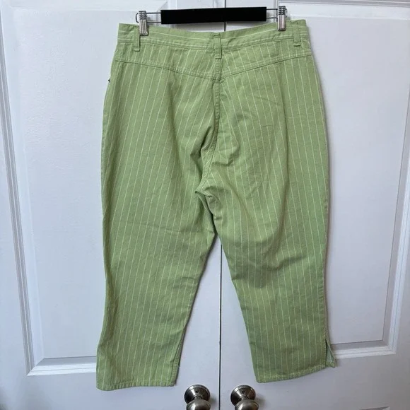 Vintage Bill Blass Capri Jeans Womens 14 Green Stripe Cropped Y2K Resortwear - Picture 2 of 8